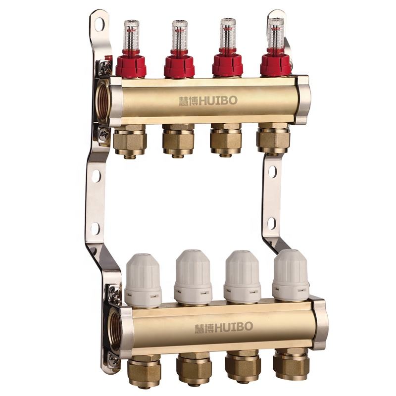 Brass Radiant Heat Water Manifold with Flow Meter - 2 to 13 Loops