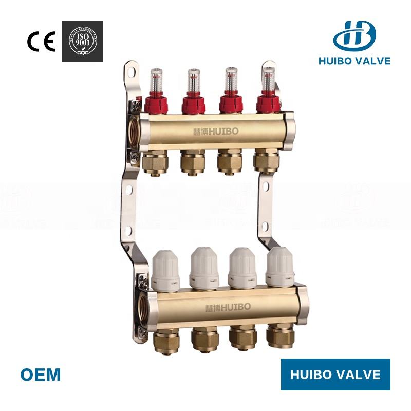 Brass Radiant Heat Water Manifold with Flow Meter - 2 to 13 Loops