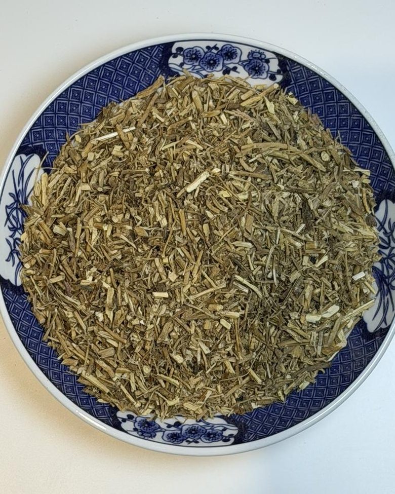 Food-grade ingredient held in a porcelain dish