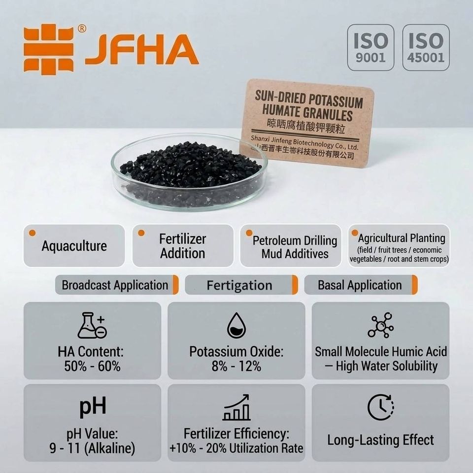 Sun-Dried Potassium Humate Granules 51%-60% Humic Acid, 10% K2O, Slow-Release Soil Conditioner, 25kg Bags