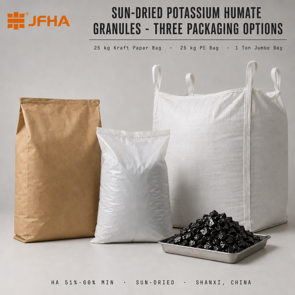 Sun-Dried Potassium Humate Granules 51%-60% Humic Acid, 10% K2O, Slow-Release Soil Conditioner, 25kg Bags