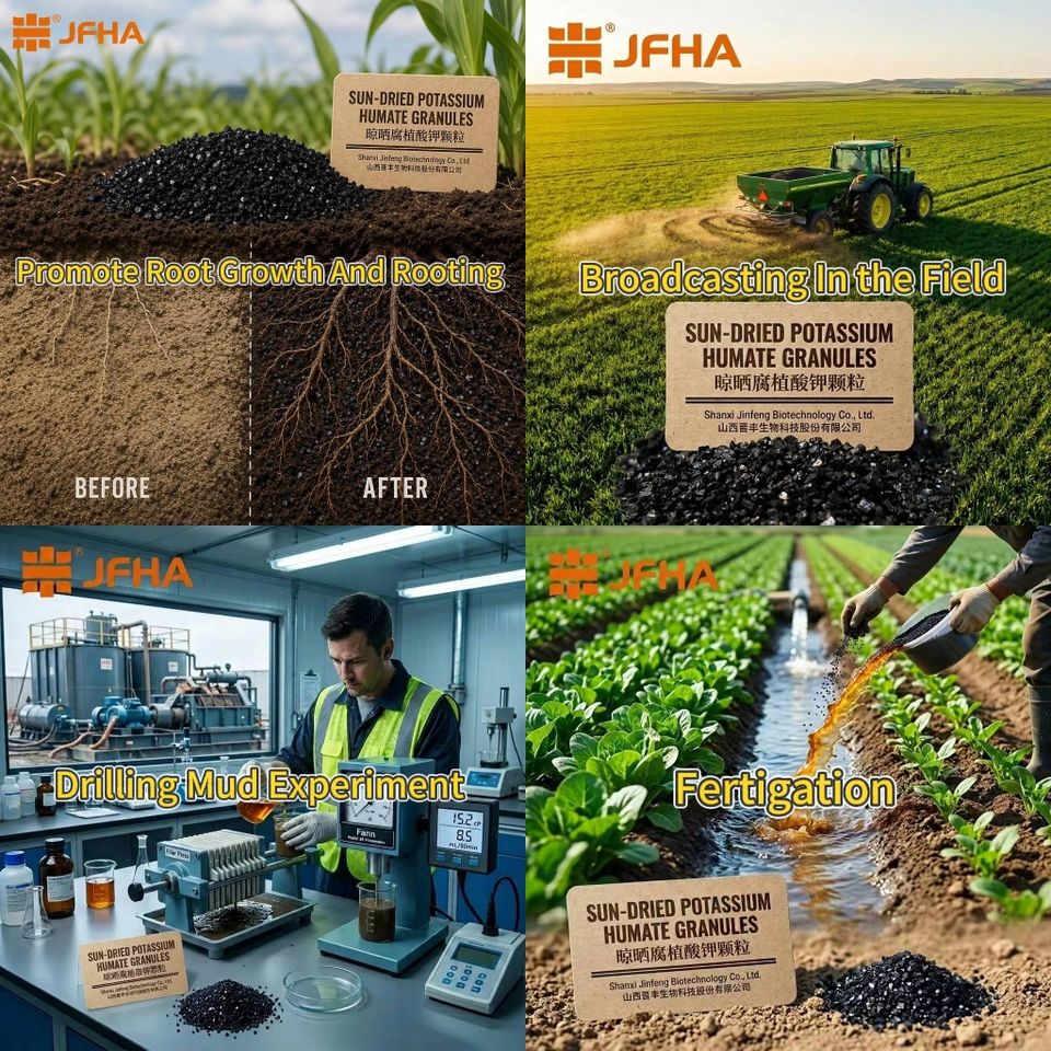 Sun-Dried Potassium Humate Granules 51%-60% Humic Acid, 10% K2O, Slow-Release Soil Conditioner, 25kg Bags