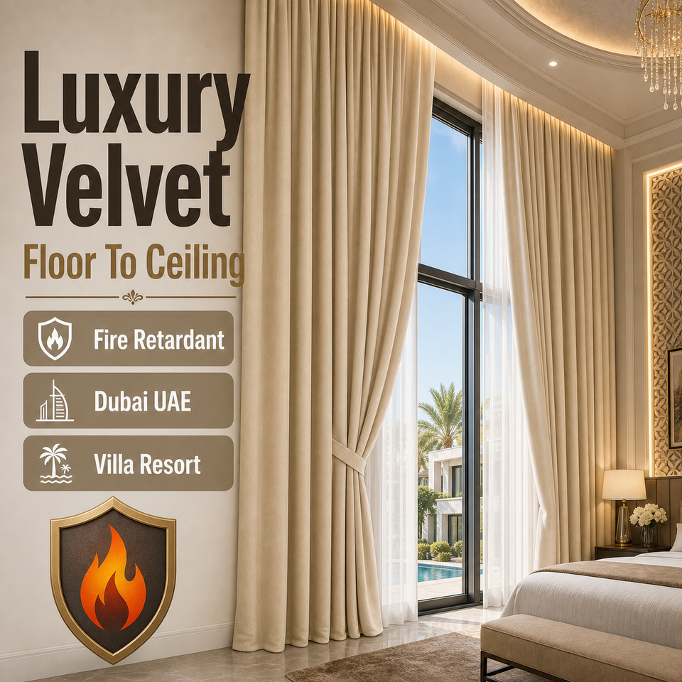 Luxury Motorized Blackout Velvet Curtains | Fire Retardant Custom Hotel Drapes